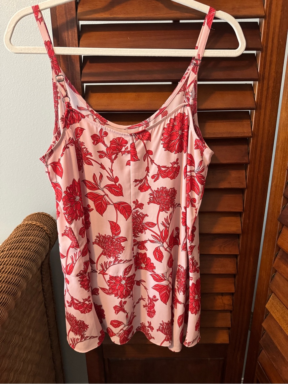 CAbi Pink Cami with Red Floral Print